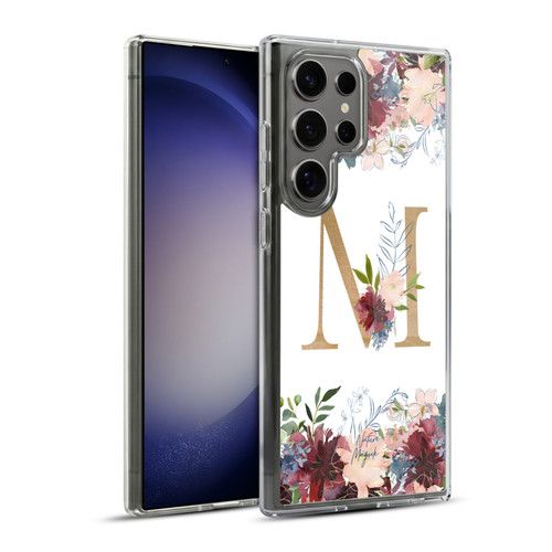 Nature Magick Flowers Monogram Floral Gold Letter M Soft Gel Case for Samsung Galaxy S23 Ultra 5G & MagSafe