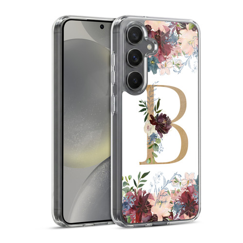 Nature Magick Flowers Monogram Floral Gold Letter B Soft Gel Case for Samsung Galaxy S24 5G & MagSafe