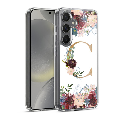 Nature Magick Flowers Monogram Floral Gold Letter C Soft Gel Case for Samsung Galaxy S24 5G & MagSafe
