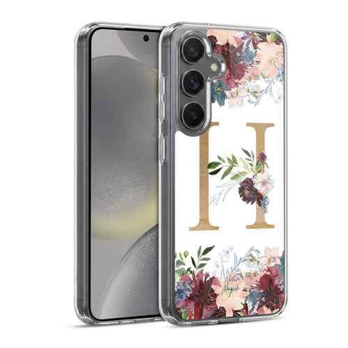 Nature Magick Flowers Monogram Floral Gold Letter H Soft Gel Case for Samsung Galaxy S24 5G & MagSafe