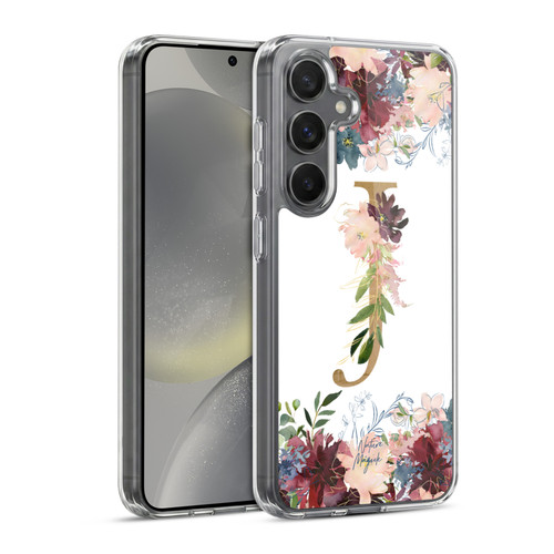 Nature Magick Flowers Monogram Floral Gold Letter J Soft Gel Case for Samsung Galaxy S24 5G & MagSafe