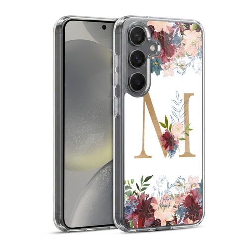 Nature Magick Flowers Monogram Floral Gold Letter M Soft Gel Case for Samsung Galaxy S24 5G & MagSafe
