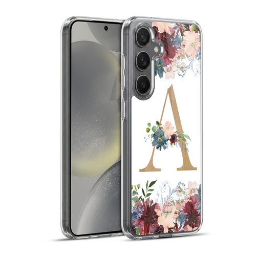 Nature Magick Flowers Monogram Floral Gold Letter A Soft Gel Case for Samsung Galaxy S24+ 5G & MagSafe