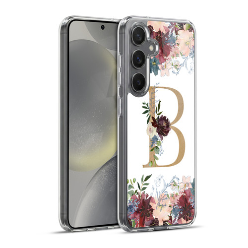 Nature Magick Flowers Monogram Floral Gold Letter B Soft Gel Case for Samsung Galaxy S24+ 5G & MagSafe