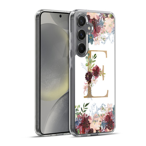 Nature Magick Flowers Monogram Floral Gold Letter E Soft Gel Case for Samsung Galaxy S24+ 5G & MagSafe