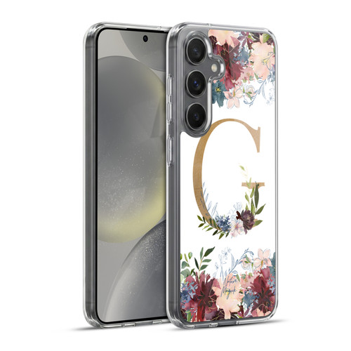 Nature Magick Flowers Monogram Floral Gold Letter G Soft Gel Case for Samsung Galaxy S24+ 5G & MagSafe