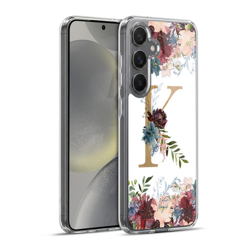 Nature Magick Flowers Monogram Floral Gold Letter K Soft Gel Case for Samsung Galaxy S24+ 5G & MagSafe