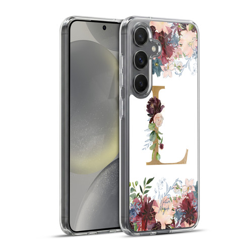 Nature Magick Flowers Monogram Floral Gold Letter L Soft Gel Case for Samsung Galaxy S24+ 5G & MagSafe