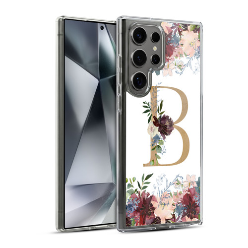 Nature Magick Flowers Monogram Floral Gold Letter B Soft Gel Case for Samsung Galaxy S24 Ultra 5G & MagSafe