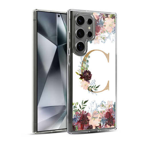 Nature Magick Flowers Monogram Floral Gold Letter C Soft Gel Case for Samsung Galaxy S24 Ultra 5G & MagSafe