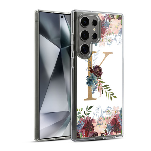 Nature Magick Flowers Monogram Floral Gold Letter K Soft Gel Case for Samsung Galaxy S24 Ultra 5G & MagSafe