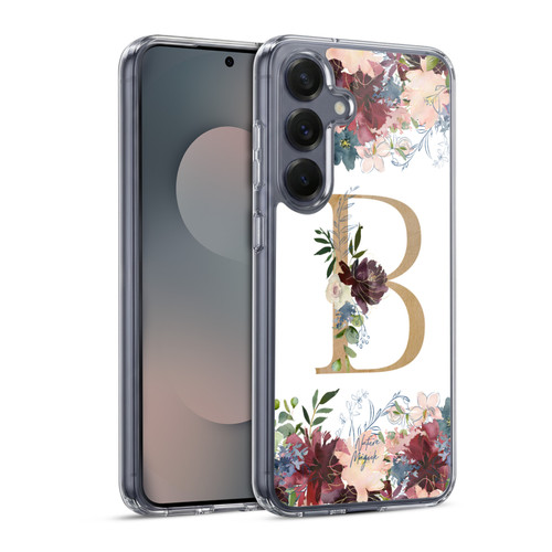 Nature Magick Flowers Monogram Floral Gold Letter B Soft Gel Case for Samsung Galaxy S25 & MagSafe