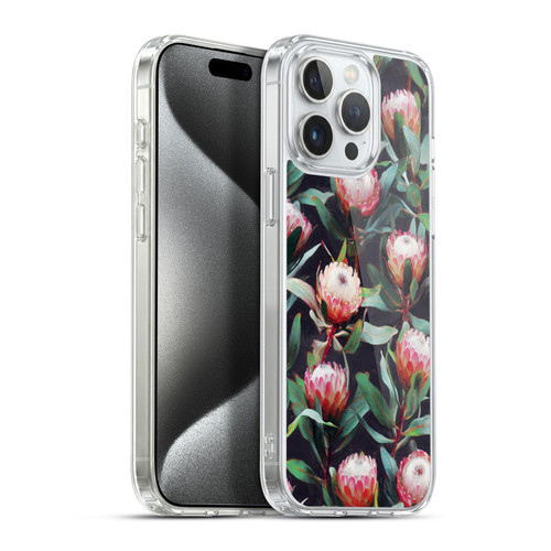 Micklyn Le Feuvre Florals 2 Evening Proteas Pink On Charcoal Soft Gel Case for Apple iPhone 15 Pro Max & MagSafe