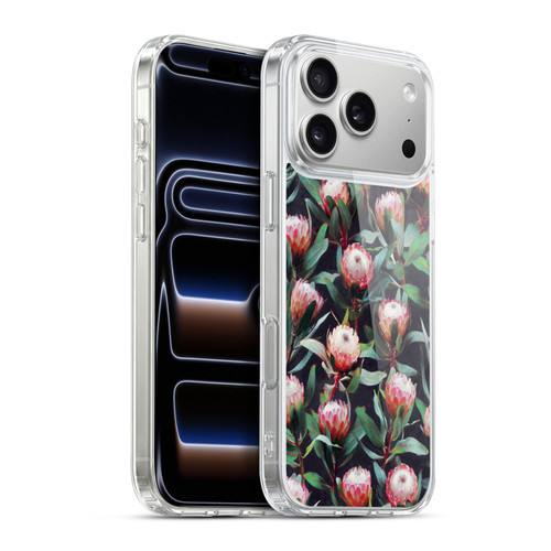 Micklyn Le Feuvre Florals 2 Evening Proteas Pink On Charcoal Soft Gel Case for Apple iPhone 17 Pro Max