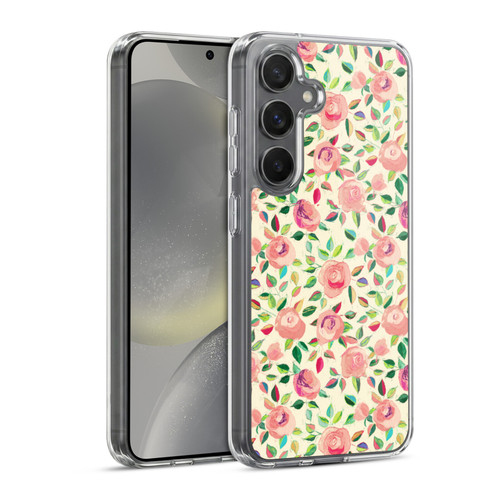 Micklyn Le Feuvre Florals 2 Pastel Roses In Blush Pink And Cream Soft Gel Case for Samsung Galaxy S24 5G & MagSafe