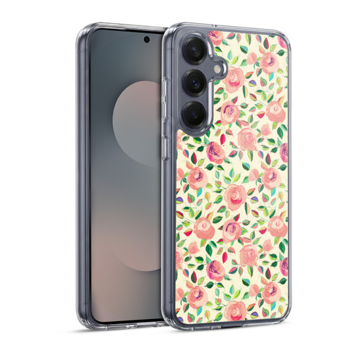 Micklyn Le Feuvre Florals 2 Pastel Roses In Blush Pink And Cream Soft Gel Case for Samsung Galaxy S25 & MagSafe