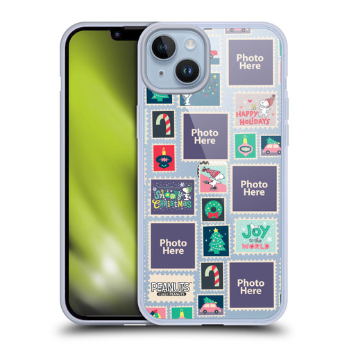 Custom Customised Personalised Peanuts Christmas Festive Stamps Soft Gel Case for Apple iPhone 14 Plus & MagSafe