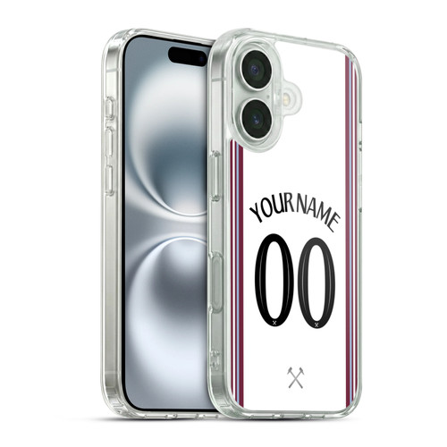 Custom Customised Personalised West Ham United FC 2023/24 Kit Away Soft Gel Case for Apple iPhone 16 & MagSafe