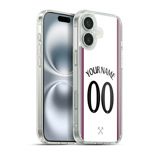 Custom Customised Personalised West Ham United FC 2023/24 Kit Away Soft Gel Case for Apple iPhone 16 Plus & MagSafe