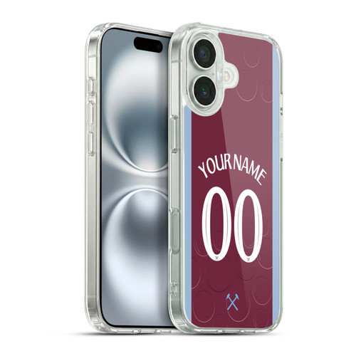 Custom Customised Personalised West Ham United FC 2023/24 Kit Home Soft Gel Case for Apple iPhone 16 Plus & MagSafe