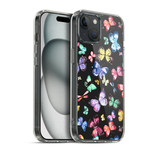 Ninola Patterns 4 Butterflies Black Multi Soft Gel Case for Apple iPhone 15 Plus & MagSafe
