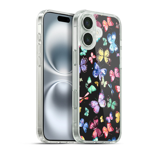 Ninola Patterns 4 Butterflies Black Multi Soft Gel Case for Apple iPhone 16 Plus & MagSafe