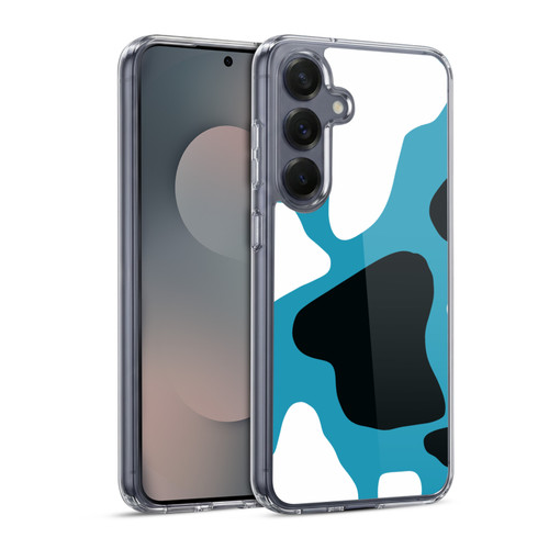 Grace Illustration Cow Prints Blue Soft Gel Case for Samsung Galaxy S25 & MagSafe