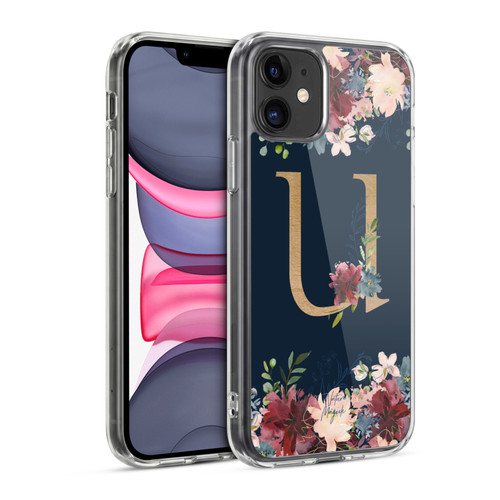 Nature Magick Floral Monogram Gold Navy 2 Letter U Soft Gel Case for Apple iPhone 11
