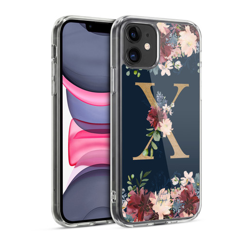 Nature Magick Floral Monogram Gold Navy 2 Letter X Soft Gel Case for Apple iPhone 11