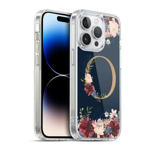 Nature Magick Floral Monogram Gold Navy 2 Letter O Soft Gel Case for Apple iPhone 14 Pro & MagSafe