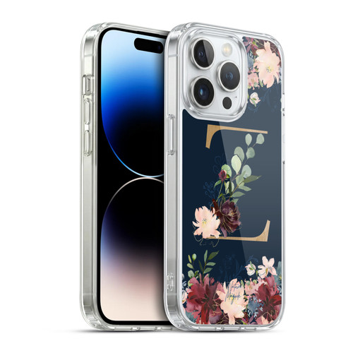 Nature Magick Floral Monogram Gold Navy 2 Letter Z Soft Gel Case for Apple iPhone 14 Pro & MagSafe