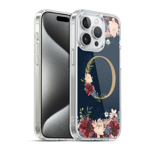 Nature Magick Floral Monogram Gold Navy 2 Letter O Soft Gel Case for Apple iPhone 15 Pro & MagSafe