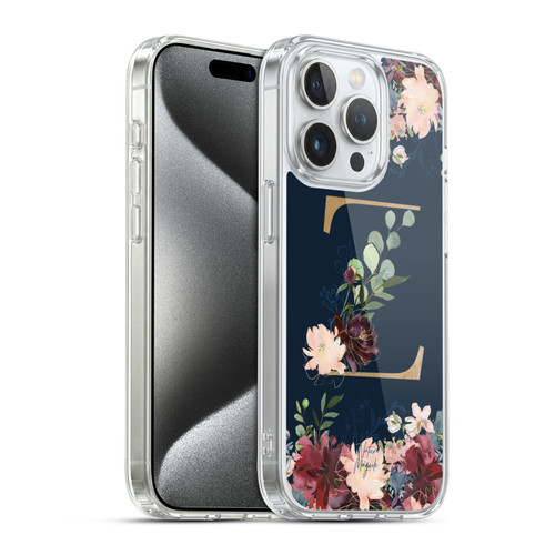 Nature Magick Floral Monogram Gold Navy 2 Letter Z Soft Gel Case for Apple iPhone 15 Pro & MagSafe
