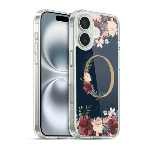 Nature Magick Floral Monogram Gold Navy 2 Letter O Soft Gel Case for Apple iPhone 16 & MagSafe