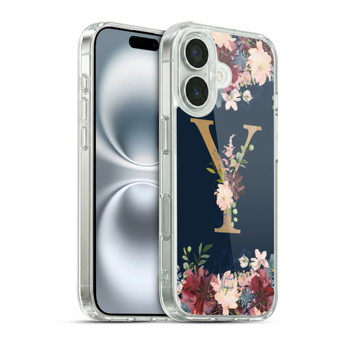 Nature Magick Floral Monogram Gold Navy 2 Letter Y Soft Gel Case for Apple iPhone 16 & MagSafe