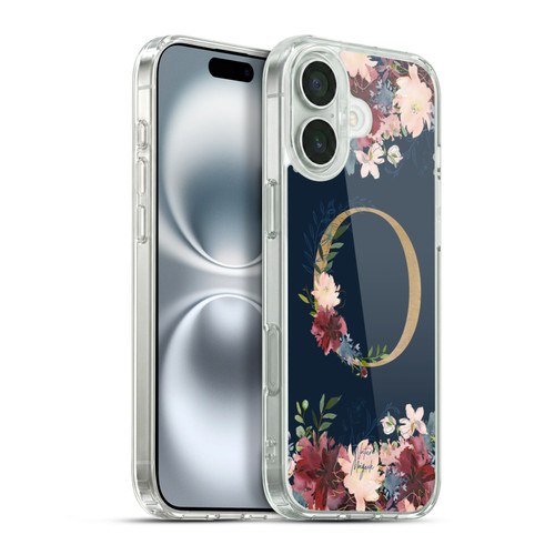 Nature Magick Floral Monogram Gold Navy 2 Letter O Soft Gel Case for Apple iPhone 16 Plus & MagSafe