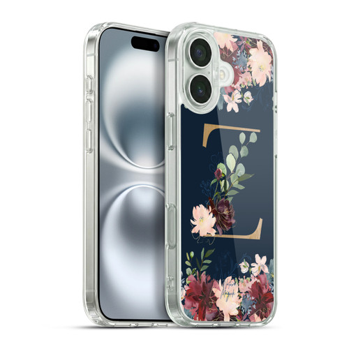 Nature Magick Floral Monogram Gold Navy 2 Letter Z Soft Gel Case for Apple iPhone 16 Plus & MagSafe