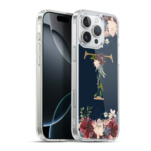 Nature Magick Floral Monogram Gold Navy 2 Letter T Soft Gel Case for Apple iPhone 16 Pro Max & MagSafe