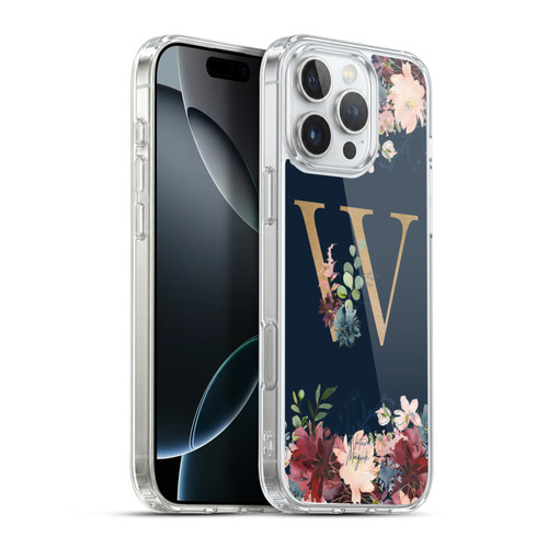 Nature Magick Floral Monogram Gold Navy 2 Letter W Soft Gel Case for Apple iPhone 16 Pro Max & MagSafe