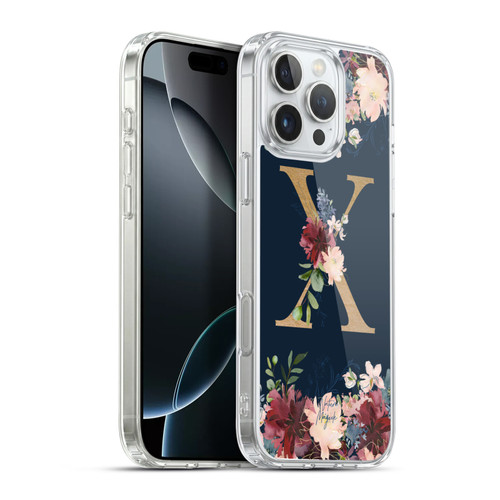 Nature Magick Floral Monogram Gold Navy 2 Letter X Soft Gel Case for Apple iPhone 16 Pro Max & MagSafe
