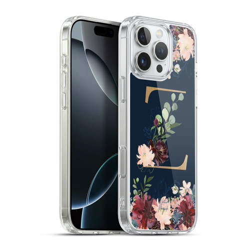 Nature Magick Floral Monogram Gold Navy 2 Letter Z Soft Gel Case for Apple iPhone 16 Pro Max & MagSafe