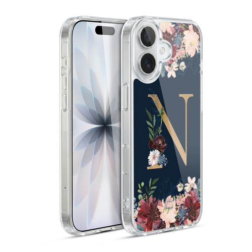 Nature Magick Floral Monogram Gold Navy 2 Letter N Soft Gel Case for Apple iPhone 17