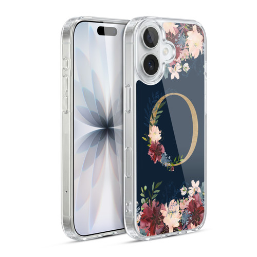 Nature Magick Floral Monogram Gold Navy 2 Letter O Soft Gel Case for Apple iPhone 17