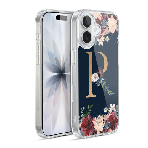 Nature Magick Floral Monogram Gold Navy 2 Letter R Soft Gel Case for Apple iPhone 17