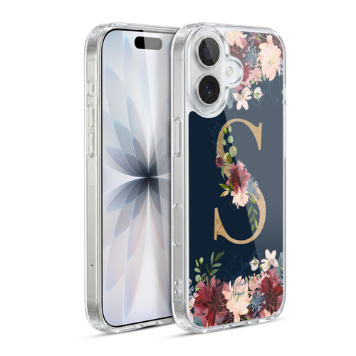 Nature Magick Floral Monogram Gold Navy 2 Letter S Soft Gel Case for Apple iPhone 17