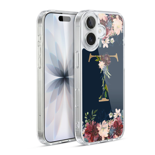 Nature Magick Floral Monogram Gold Navy 2 Letter T Soft Gel Case for Apple iPhone 17
