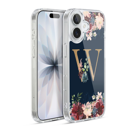 Nature Magick Floral Monogram Gold Navy 2 Letter W Soft Gel Case for Apple iPhone 17