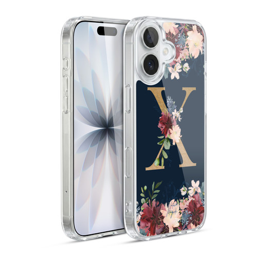 Nature Magick Floral Monogram Gold Navy 2 Letter X Soft Gel Case for Apple iPhone 17