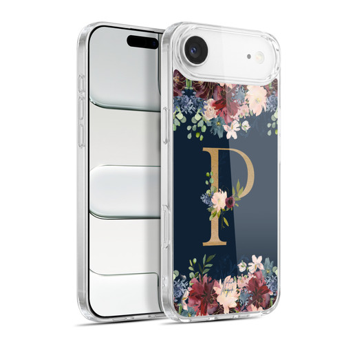 Nature Magick Floral Monogram Gold Navy 2 Letter P Soft Gel Case for Apple iPhone 17 Air