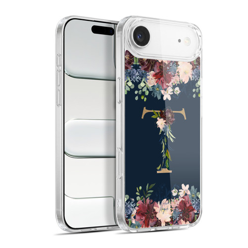 Nature Magick Floral Monogram Gold Navy 2 Letter T Soft Gel Case for Apple iPhone 17 Air